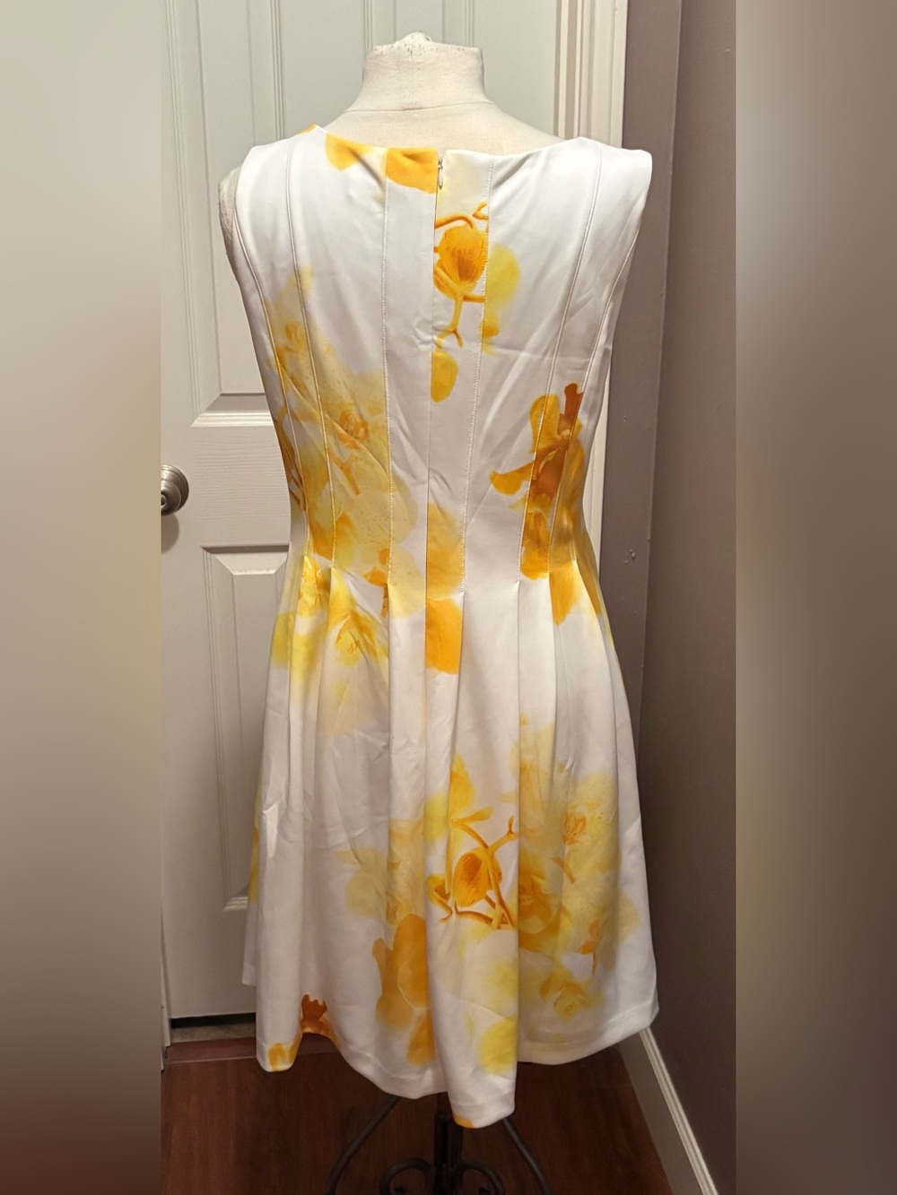 Sleeveless White Dress with Yellow Floral Print